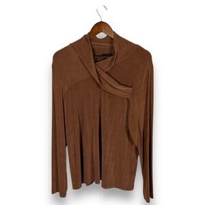 Brown Sienna Cowl Neck Long Sleeve Stretch Knit Top Size L NWT